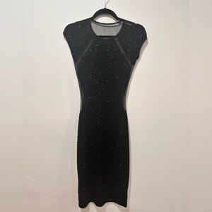 Blk body con sequin mesh-back dress | size: XS